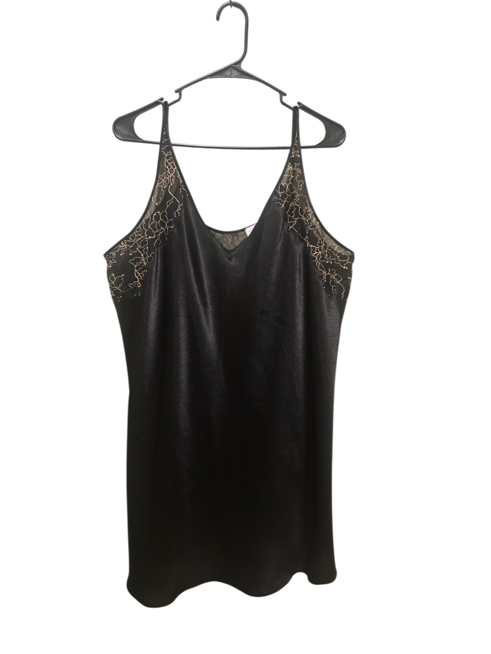 Oscar de la Renta Pink Label Black Slip with Gold Lace Accents 2X